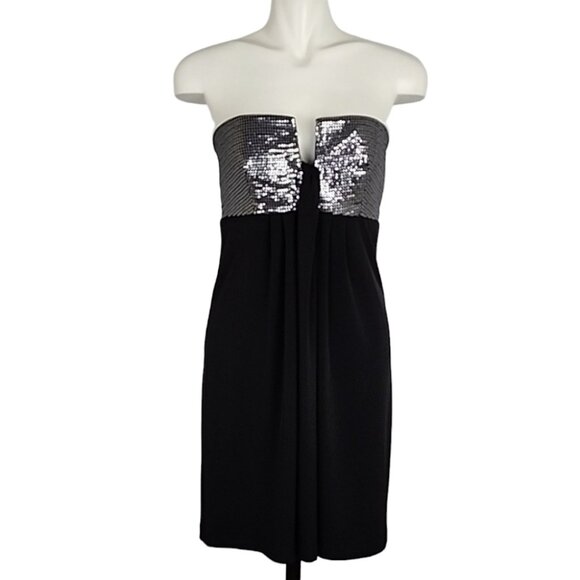 Calvin Klein Women's Black Strapless Silver Sequin Party Cocktail Dress Size 8 - Picture 1 of 13